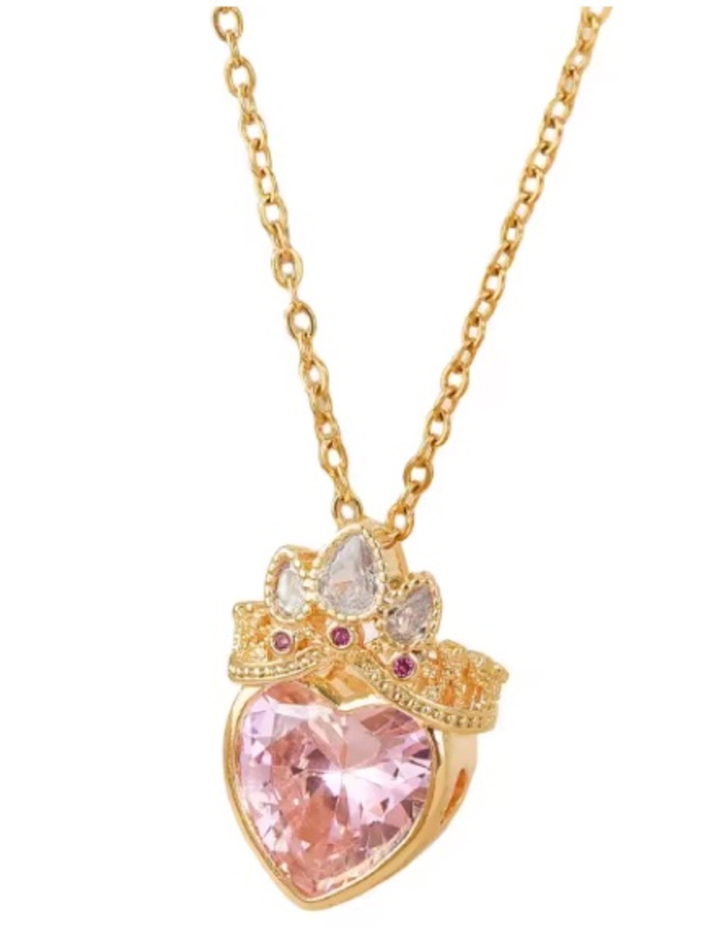 Gold Pink Heart Crown Necklace. - Picture 2 of 7